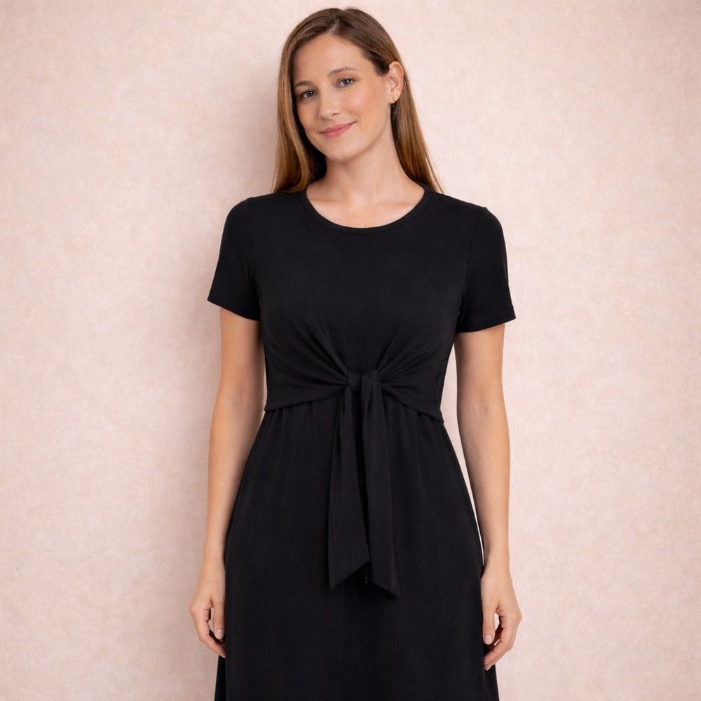 Elegant Black Tie-Front Dress